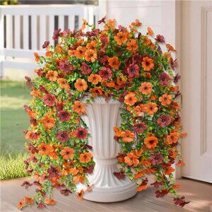 Artificial Hanging Flowers Plants for Outdoor Fall Decoration, 2PCS Faux Silk